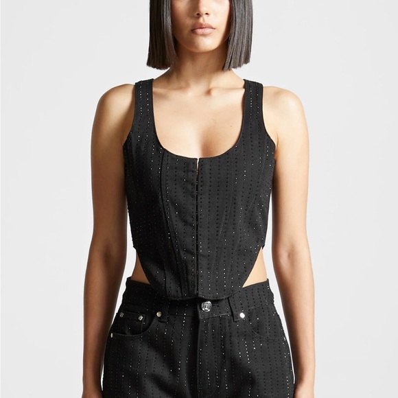 BLACK DENIM RHINESTONE CORSET! - Picture 3 of 4